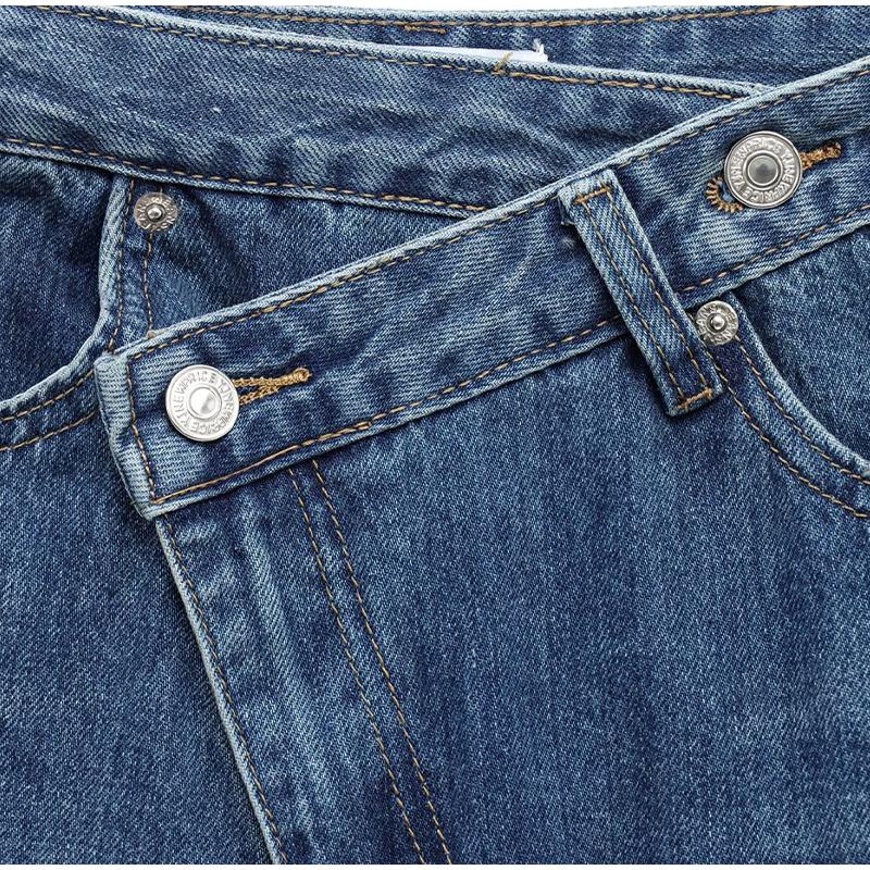 Jeans Women 2025 Fashion Spring New Arrivals All-match Basic Trousers Asymmetric Double Breasted Waist Wide Leg Jeans