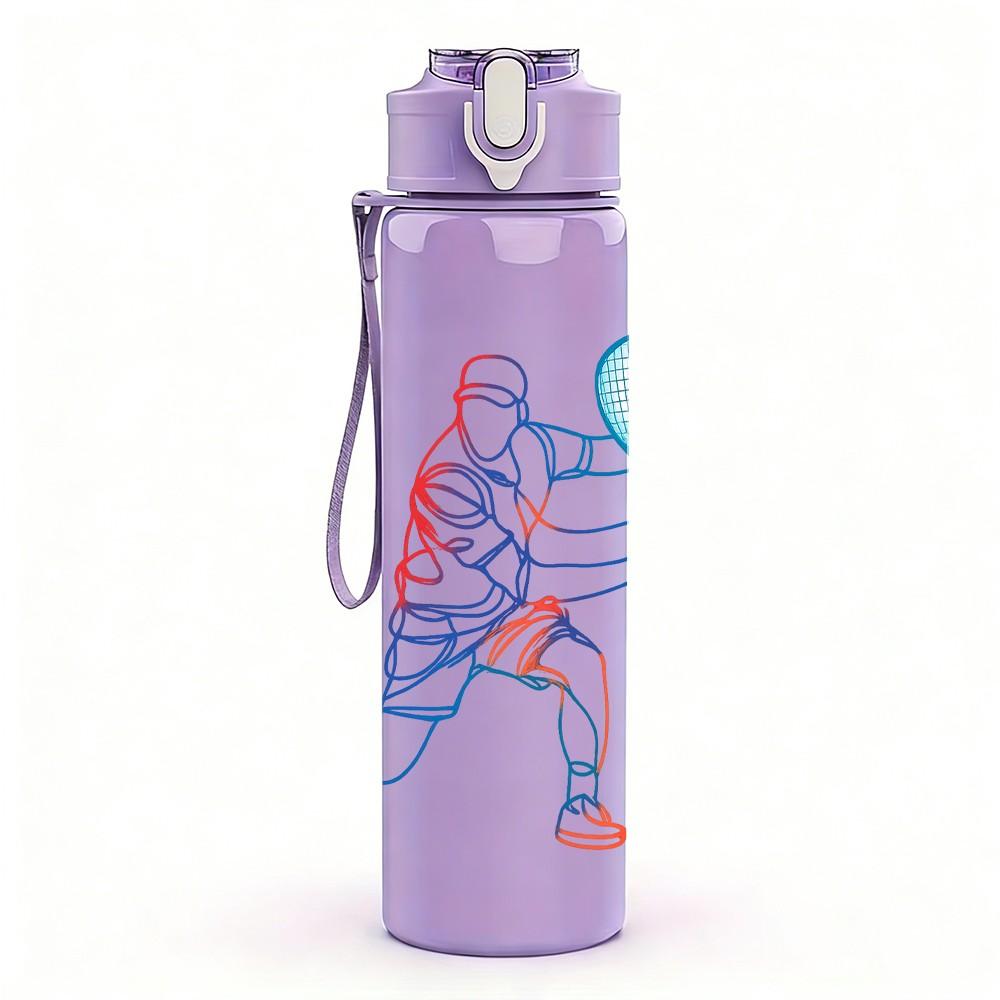 1PC Tennis Player Silhouette 750ml Color Plastic Sports Water Bottle Leakproof Flip Straw Lid Suitable for Sports Office Home Use