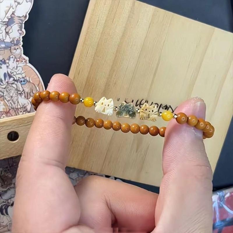 Three Cute Three-color Surprise Cat Bead Bracelets, New Chinese Zen Niche Chinese Style Chinese Jewelry