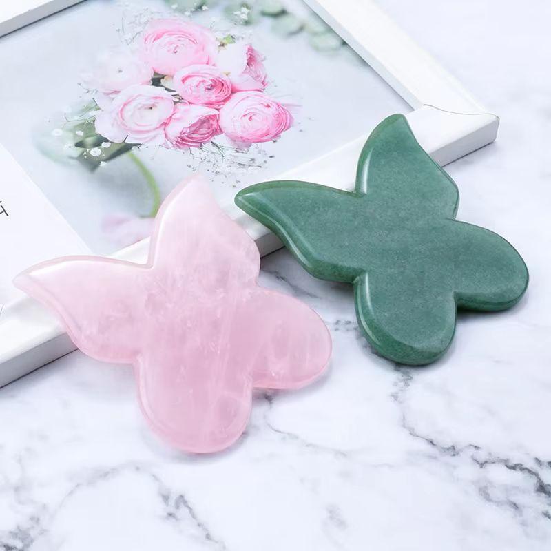 Natural Butterfly shaped Crystal Gua Sha Board Quartz Jade Scraping Board Face Lift Acupuncture Skin Care Tools