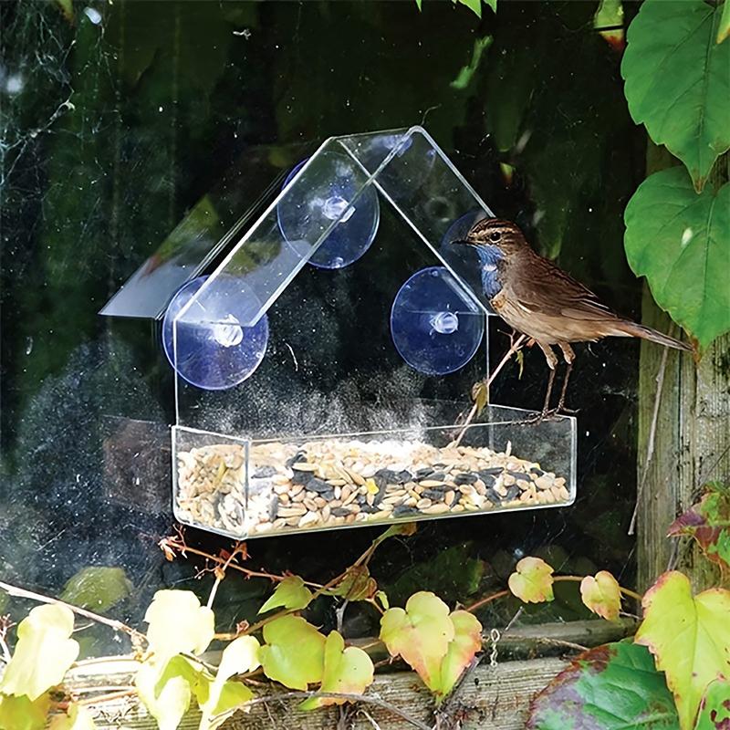 Acrylic Bird Feeder Window Mount Clear Design for Outside Hanging Large Viewing Area Easy Refill for Garden Backyard Bird Watching