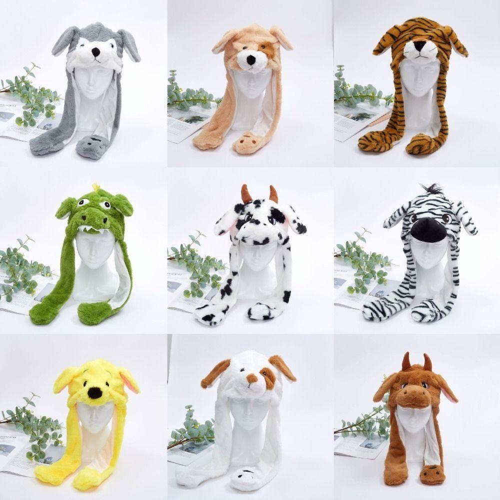 Frog Pig Elephant Ear Moving Hat Animal Shape Plush Hat Toys Cartoon Jumping Up Cap  Party