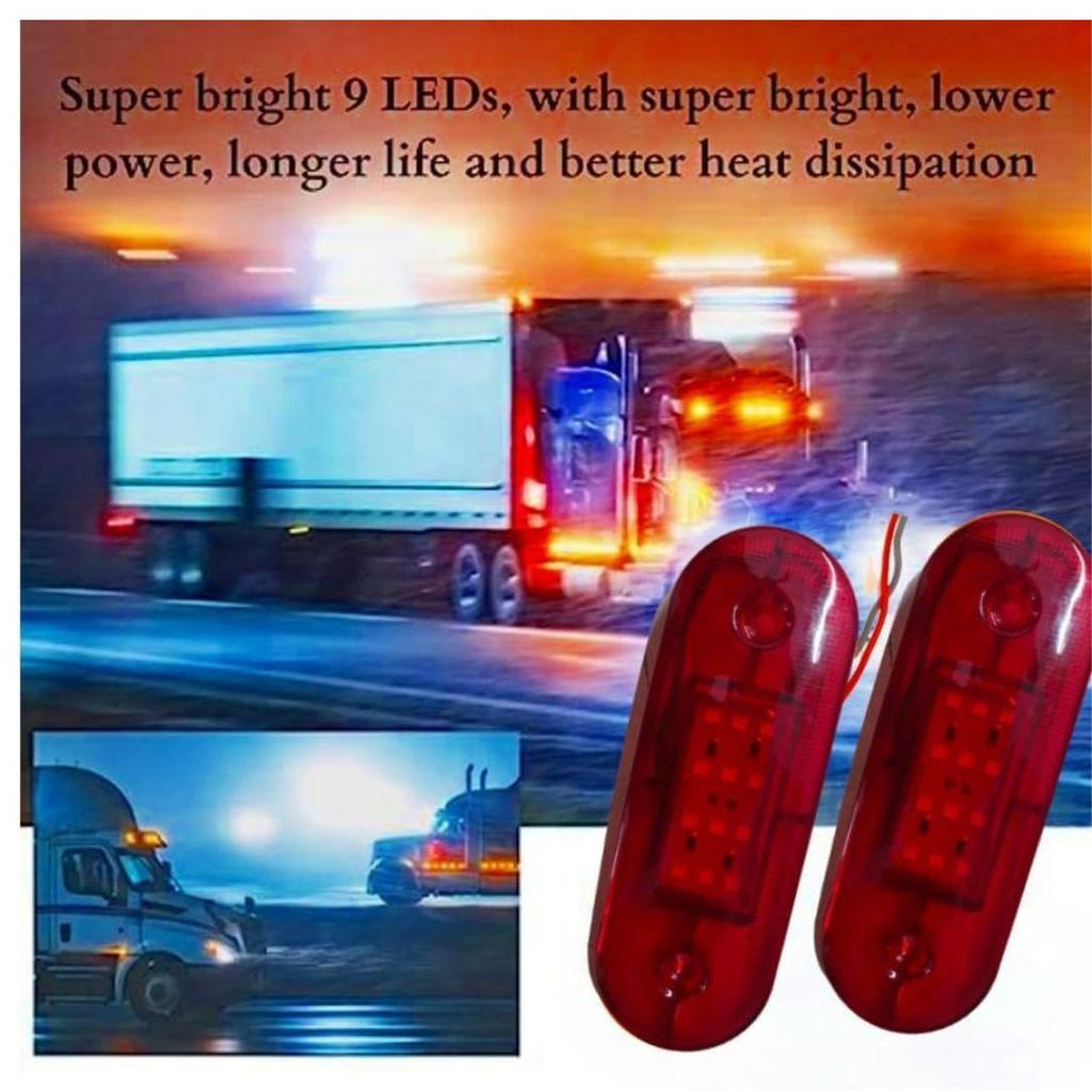 APSMOTIV 2Pcs Running Board Lights For Trucks Truck Trailer Red Light Front Rear Led Side Marker Lights Indicator Lamp 24VFlat Fit Base