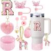 9PCS Accessory Set for Stanley Cup 30oz 40oz Butterfly Straw Cover Cap Silicone Boot Charm Initials Sticker Spill Proof Stopper Cup Holders 5