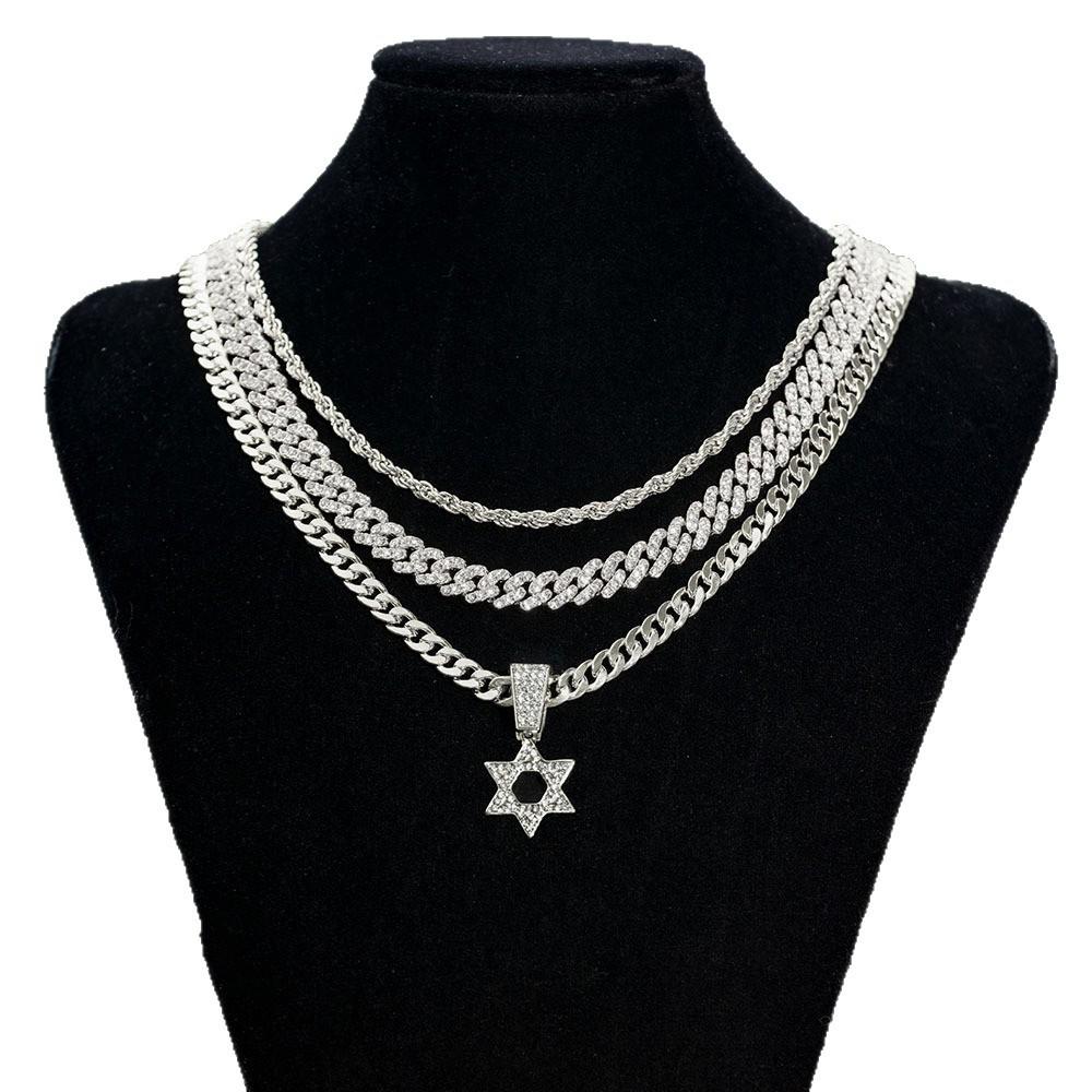 Versatile Punk Style Rhinestone-Inlaid Hip Hop Star Pendant Necklace in Zinc Alloy