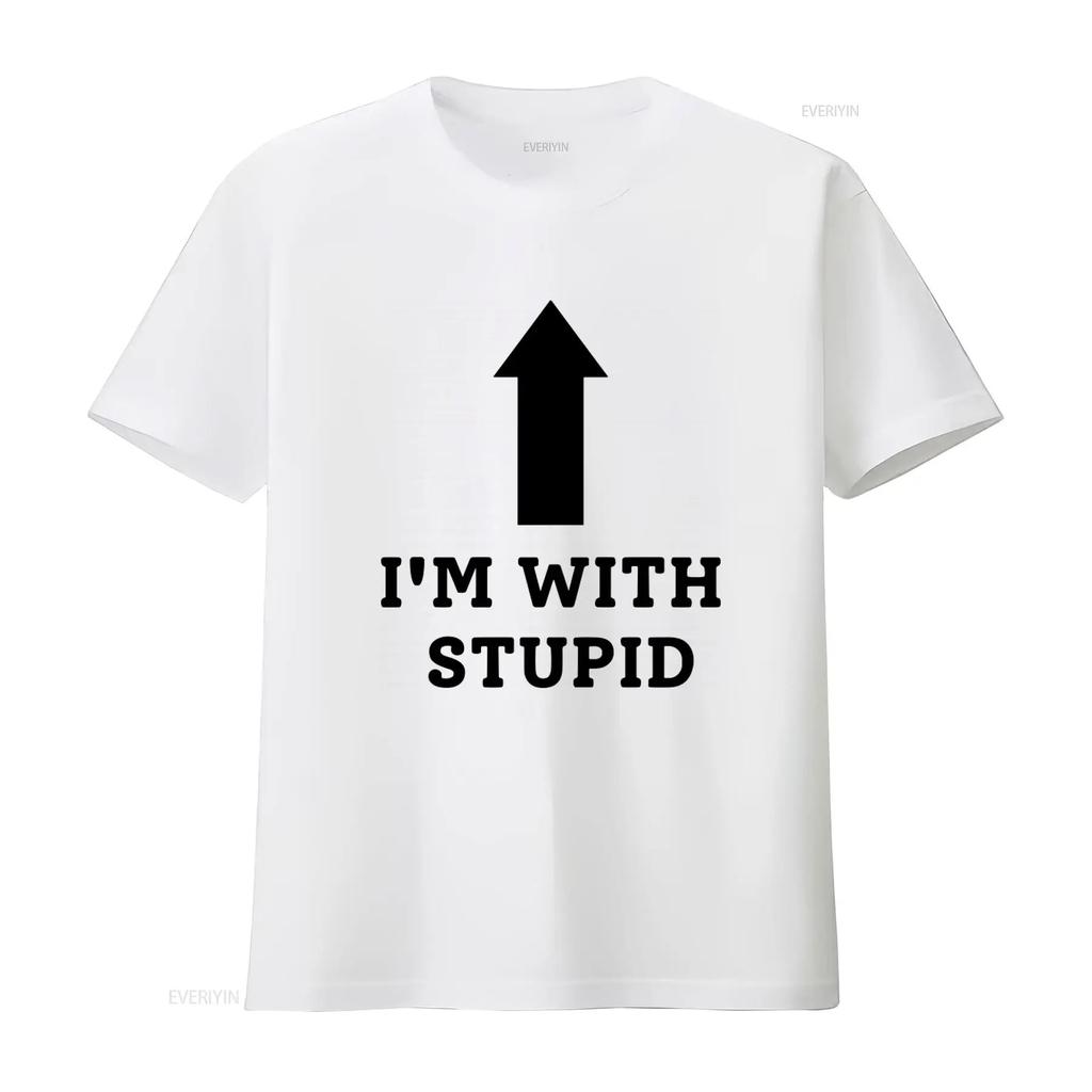 Morsom I'M With Stupid T-skjorte med pildesign Perfekt for humoristiske utsagn vintage Vasket streetwear grafisk