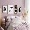 Portrettkunst Linjekunst Veggkunst Abstrakt Fargeblokk Bladplakat Svart og Hvitt Nordisk Lerretsmaleri For Stuedekorasjon
