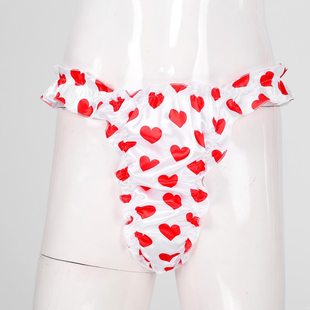 Mens Satin Underwear Sissy Bikini Briefs Thong Ruffle Lace Shiny Panties Underpants