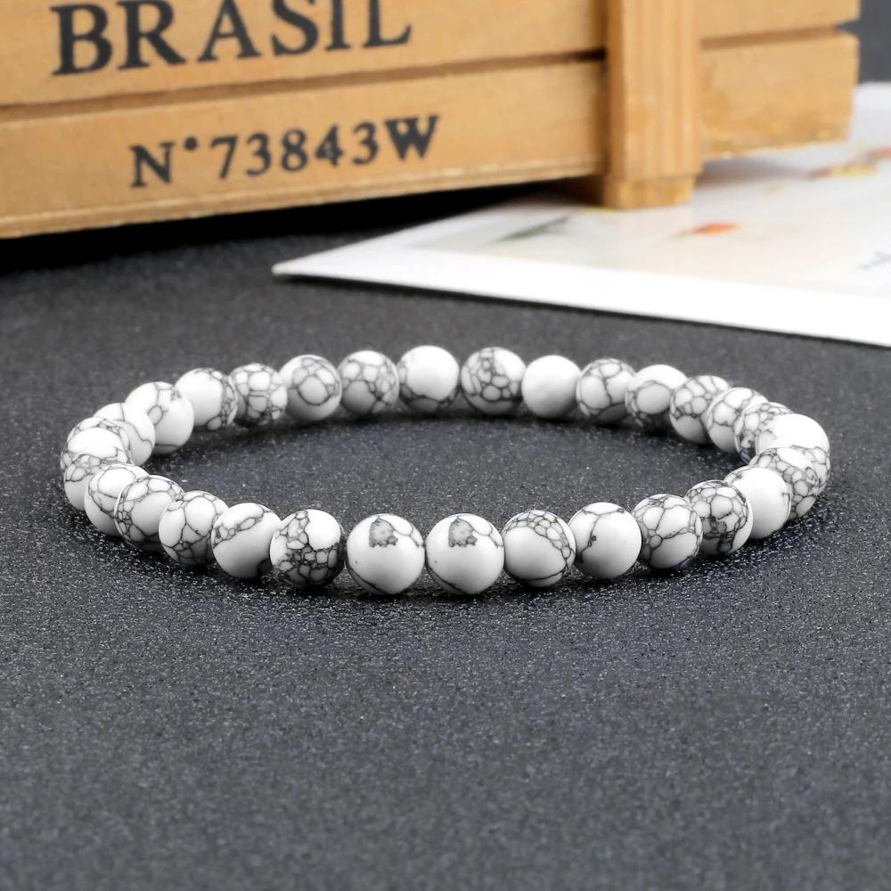 Charm Natural Stone Bracelet 6/8/10mm White Howlite Beads Bracelets For Women Men Energy Jewelry Stretch Bangle Wristband
