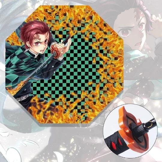 Long Kamado Tanjirou Katana Umbrella Handle UV Blocking Black Parasol Anime Demon Slayer Japanese Katana Sword Umbrella Raincoa