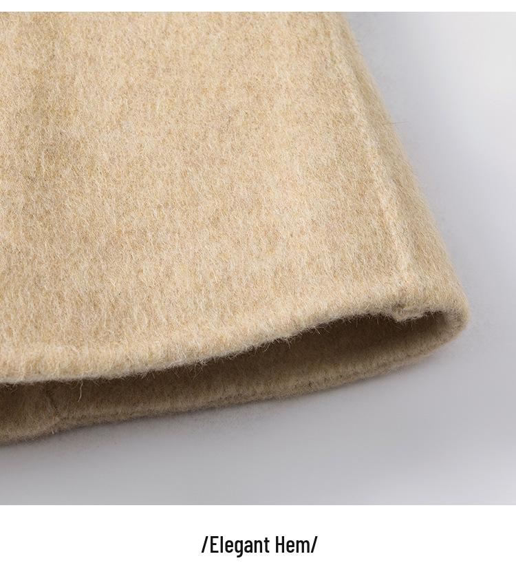 Women's Luxury Alpaca Wool Coat: 2025 Autumn/Winter Collection, Loose Fit with Knit Sleeve Details.