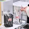 Clear Acrylic Desk Organizer with Bow Pen Holder and Storage Basket for Office Supplies Pens and Accessories