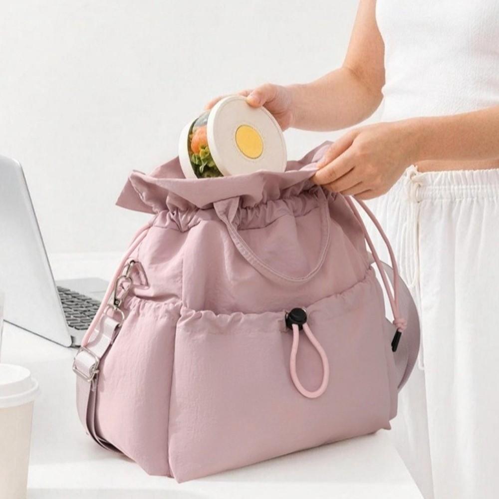 Large Capacity Drawstring Insulated Lunch Bag Floral Leopard Print Meal Container Bag  Picnic