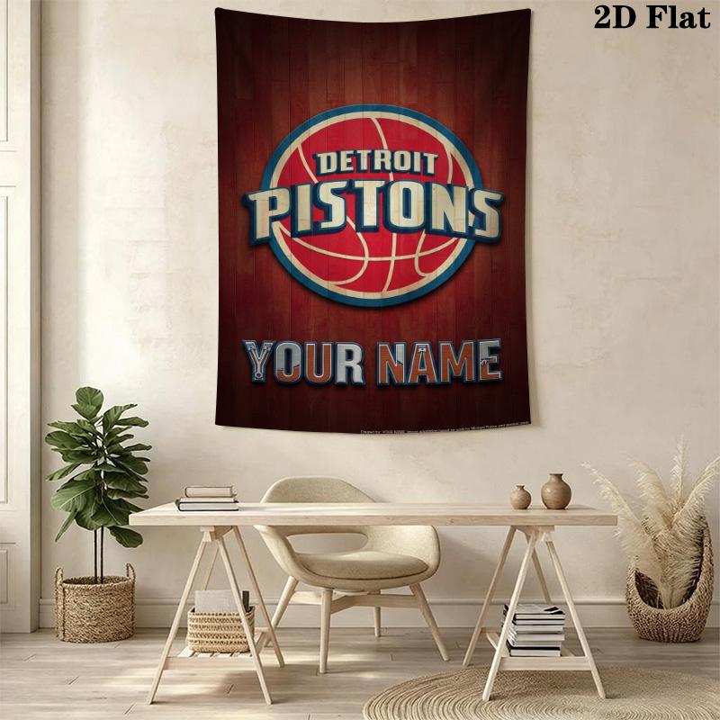 Name Custom Detroit Pistons Logo Wall Tapestry Aesthetic Wall Hanging Printed Fabric Blanket Decorative Tapestries for Bedroom Living Room Home Decor