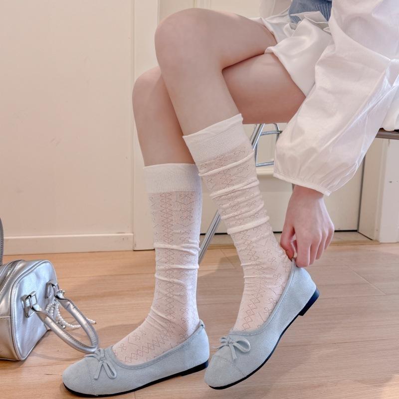 Calze da donna stile giapponese Calzini alti al ginocchio Calzini lunghi in nylon trasparente ultrasottile Calzini al ginocchio JK Lolita per ragazze dolci