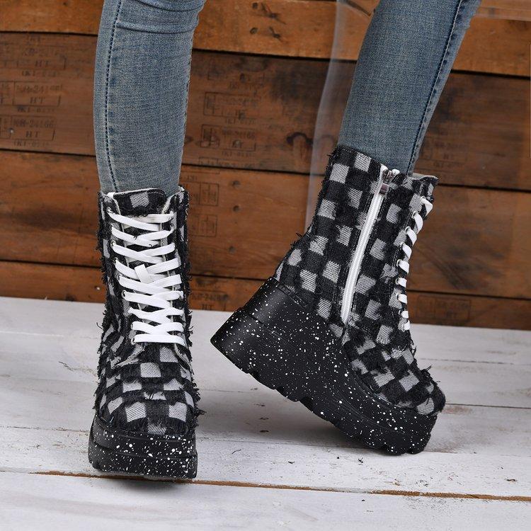 Large Size Woven Women's Boots Old Thick-soled Short Fashion Boots Side Zipper High-heeled Spring and Autumn Versatile Women's Boots
