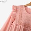 ZANZEA Women Vintage Round Neck Ruffled Long Sleeve Striped Blouses