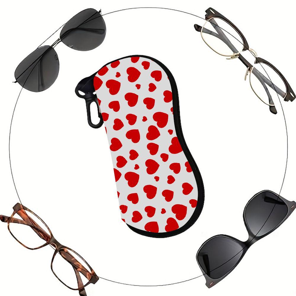 Cute Red Heart Pattern Soft Fabric Sunglasses Case,Portable Lightweight Eyeglasses Storage Pouch,Protective Travel Glasses Holder for Women Girls