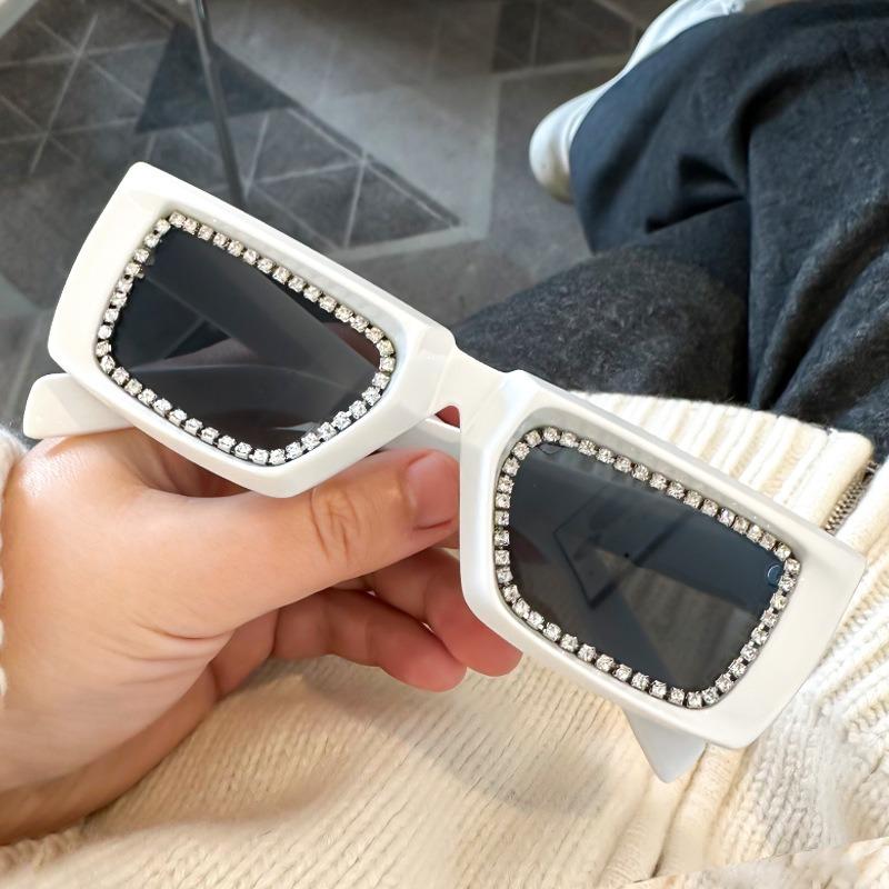 Gafas de Sol Cuadradas de Lujo con Diamantes No Polarizadas para Mujer Moda Punk Pedrería Gafas de Sol Femeninas Brillantes y Sexys