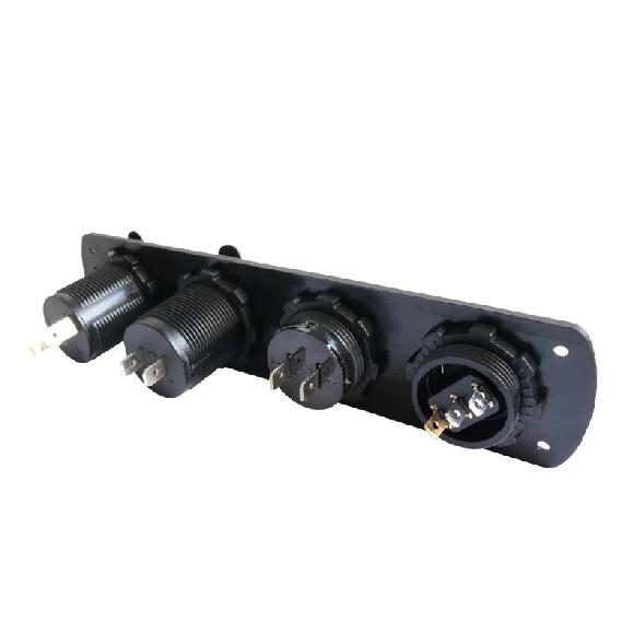 4 in 1 Marine Switch Panel 12V Dual USB Charger Socket Power Outlet LED Voltmeter Cigarette Lighter Socket ON Off Button Switch