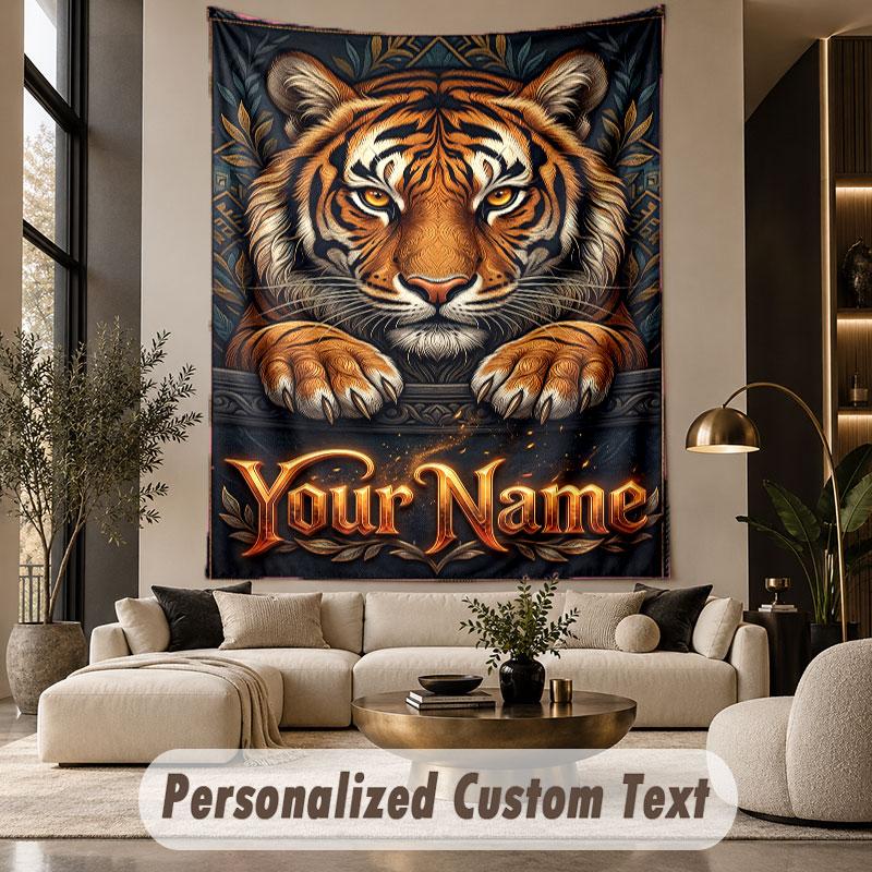 Lion Tiger (19) Theme Custom Tapestry Personalized Custom Name Text Wall Hanging Tapestry Home Decor Background Cloth