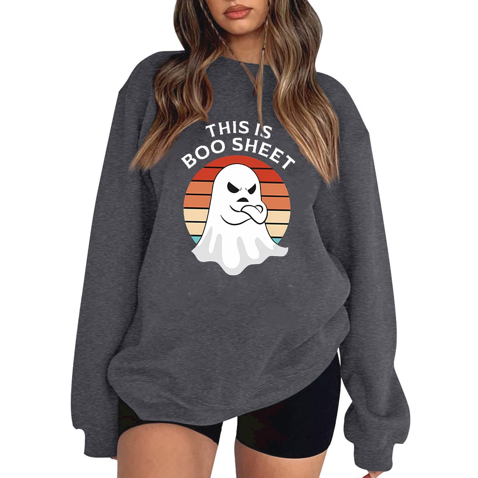 

Женский пуловер с принтом Хэллоуина, круглый вырез, заниженная линия плеча, блузка с длинными рукавами XL