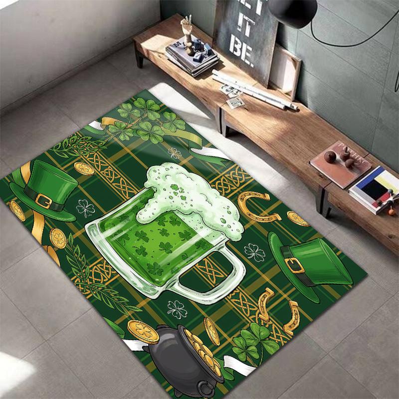 St.Patrick's Day cloverPattern Square Carpet,Area Rug,Carpet Rug for Living Room Bedroom Sofa Playroom Decor,Non-slip Floor Mat,Holiday Birthday Gifts
