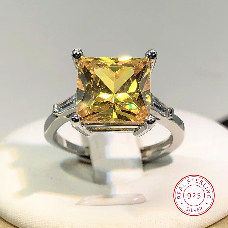 CopperCute Female Yellow Stone Ring CopperColor Wedding Jewelry Crystal Promise Engagement Rings For Women