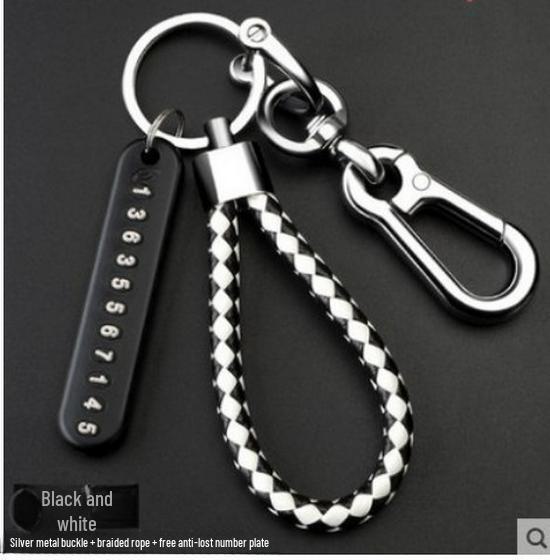 Anti-lost Number Plate Mobile Phone Braided Rope Keychain with 8-Shaped Buckle Pendant