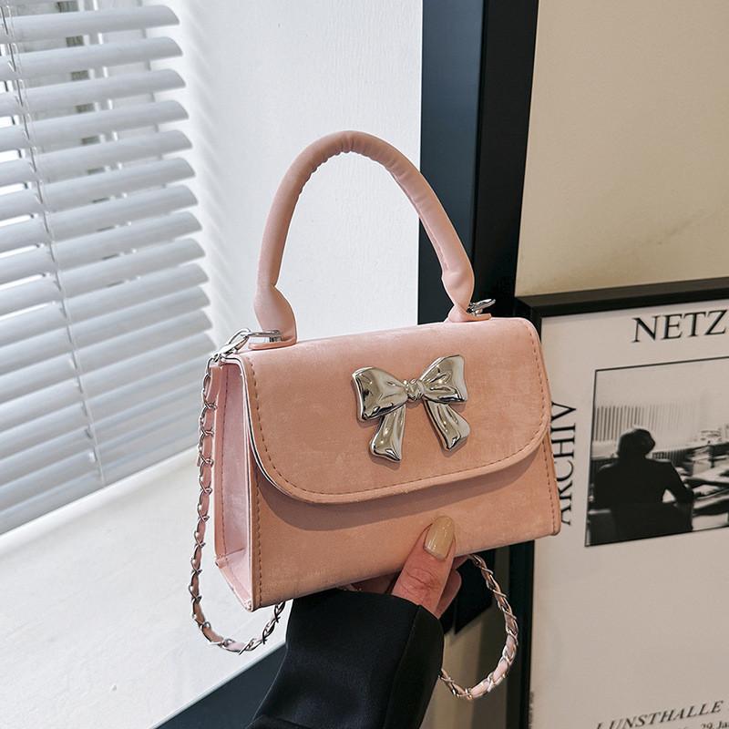 Spring Fashion Retro Butterfly Knot Shoulder Bag Street Style Pu Handbag Black White Pink Green