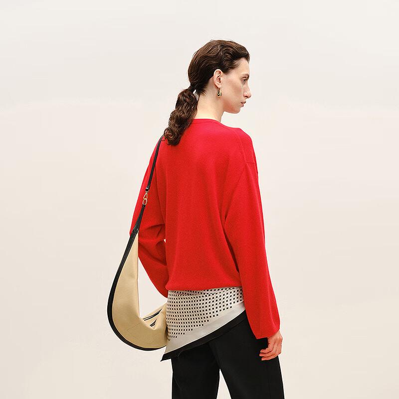 LESS Women's Round Neck Long-Sleeve Pure Cashmere Pullover