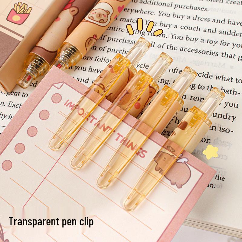 Smooth Writing Capybara Click Gel Pen, Black Ink, Cute Guinea Pig Design, Non-Stick Press, Perfect for Students