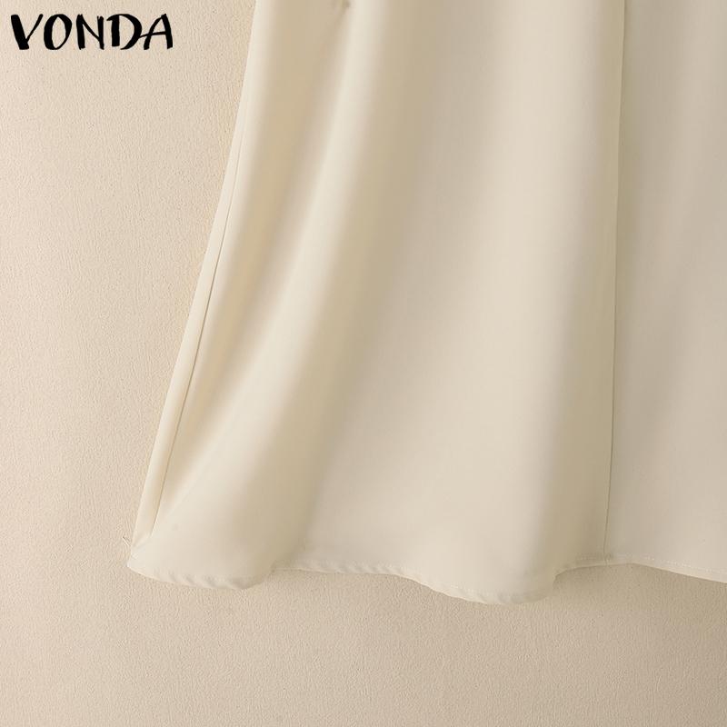 VONDA Women Elegant Puff Sleeve Solid Color Casual Mini Dress