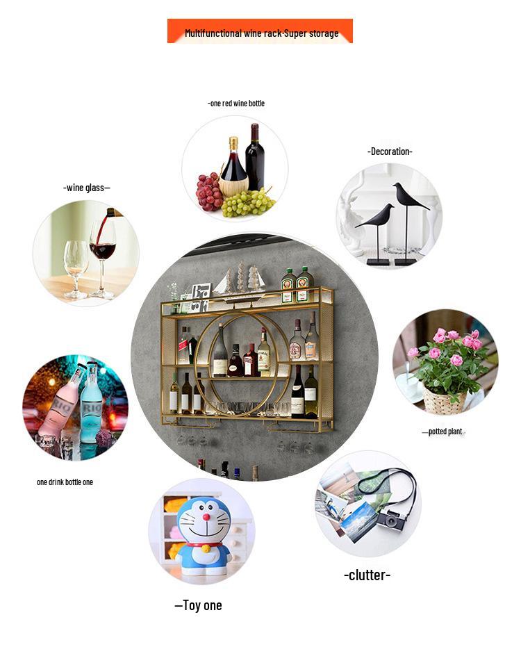 Wall-Mounted Wrought Iron Wine & Liquor Rack with Luminous Design