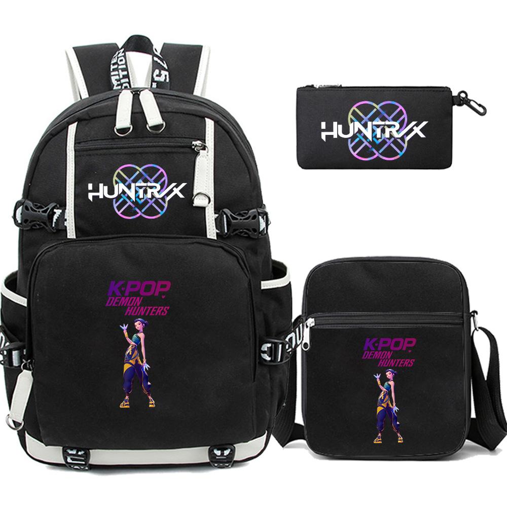 3 Stück/Set Neuer Cartoon Kpop Bedruckter Rucksack mit Federmäppchen Umhängetasche für Teenager Mädchen Junge Schultasche Große Kapazität Wasserdicht Reisetasche Kindergeschenk