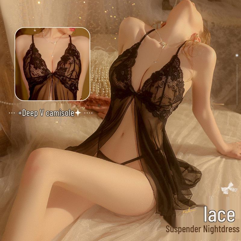 

Man Yan See-Through Camisole & Slit Nightgown Skirt Set L белый