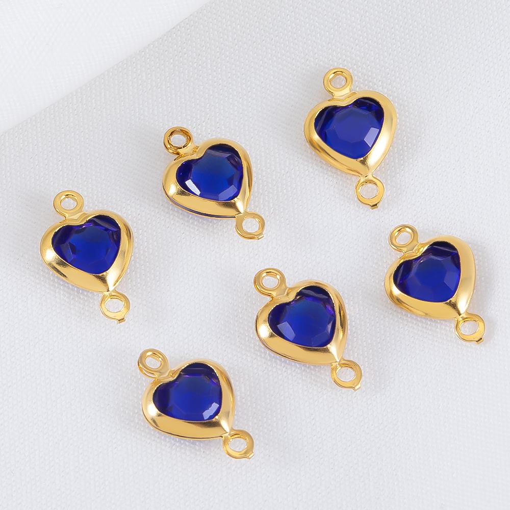 10pcs 7.5mm Stainless Steel Double Hole Heart Pendant Colorful Crystal Charms Connector for DIY Necklace Bracelet Jewelry Making