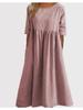 Plus Size Round Neck Solid Pleated Pocket Loose Casual Midi Comfortable Dress S-5XL Lightweight Recognition Elegant with Flattering Chic Dress