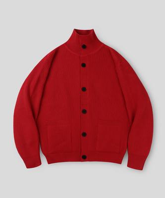 Indust Semi-Crop High-Neck Button Knit Cardigan_Red