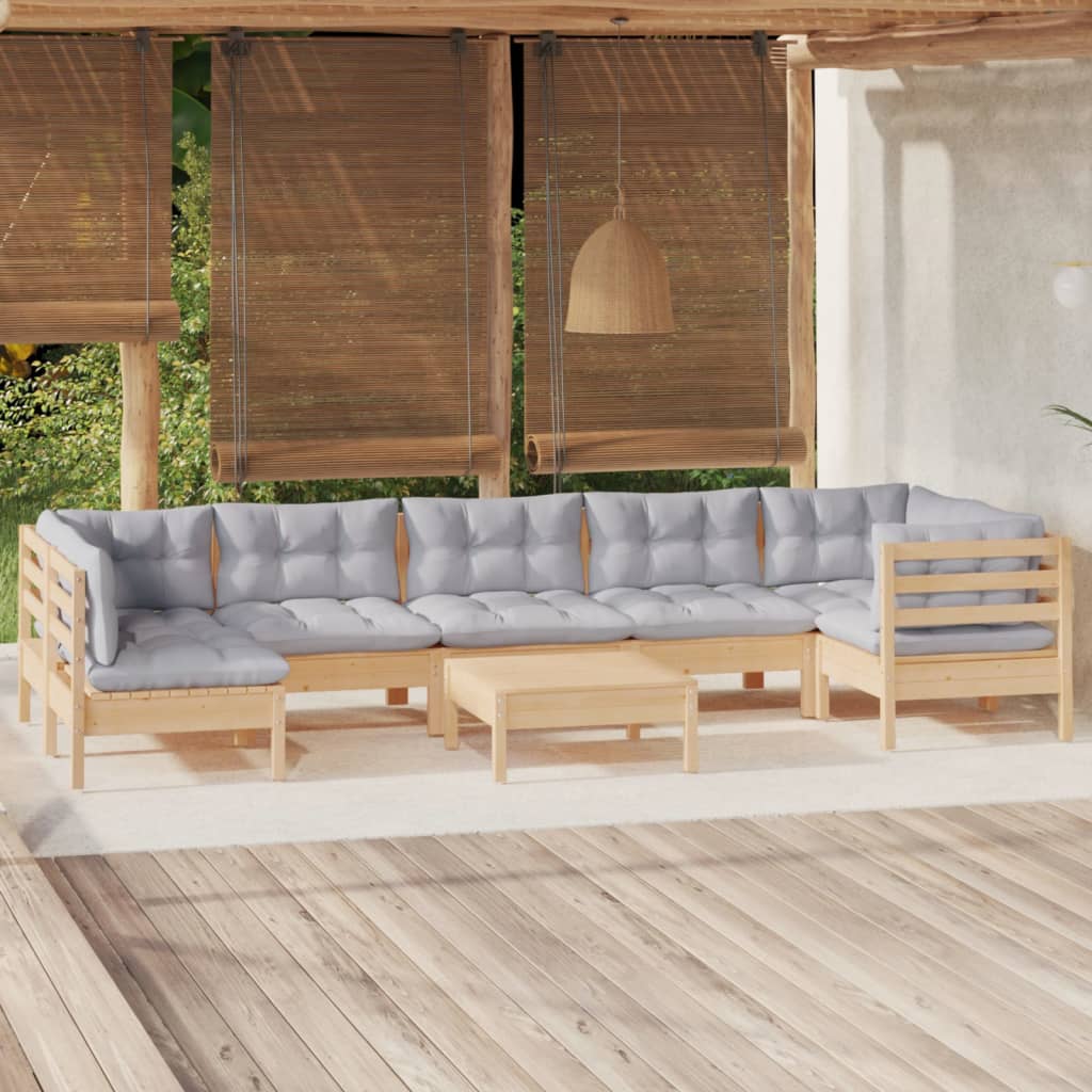 8 Piece Garden Lounge Set with Grey Cushions Pine Wood