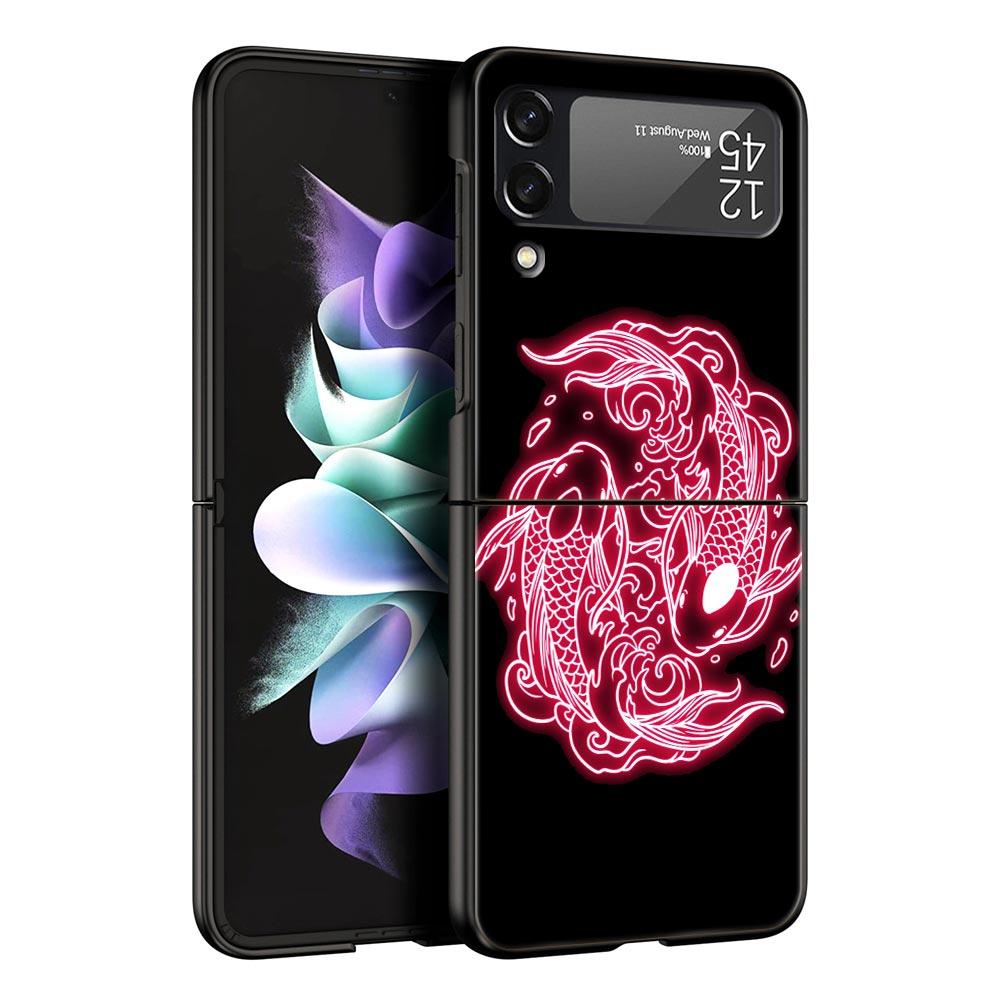 Phone Case for Samsung Galaxy Z Flip 3 4 5 Folding Mobile Shell Hard PC Fundas Capa Protect Cover Flamingo Neon Flower Wave Art