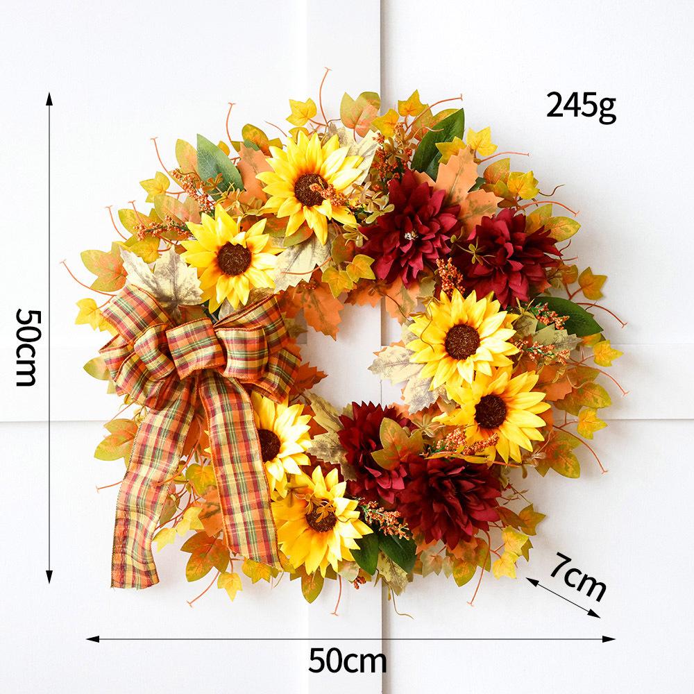 Fall Wreath 20inch Fall Sunflower Wreaths for Front Door Artificial Autumn Wreath with Maple Leaves Burlap Bows for Thanksgiving
