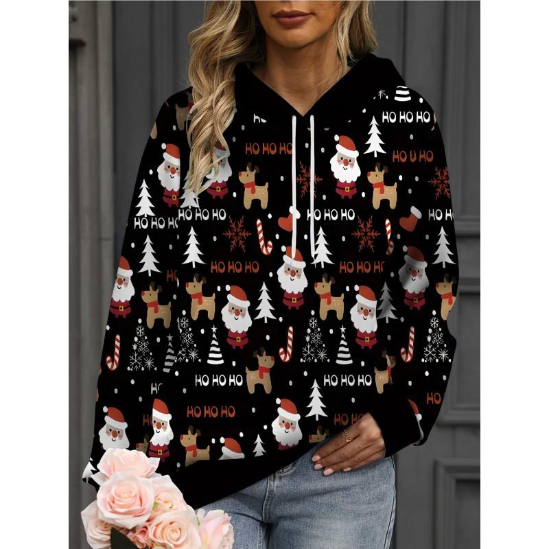 Womens Oversized Hooded Sweatshirt With 3D Print Soft Cotton Blend Long Sleeve Pullover Casual Wear