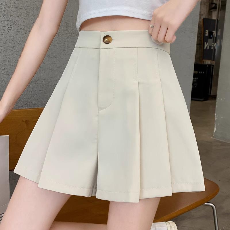 Large Black High-Waist Pleated A-Line Wide-Leg Shorts for Women