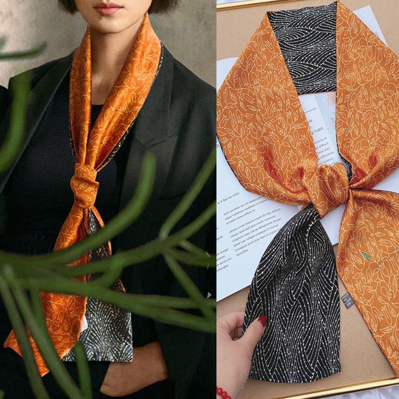 Luxury Design Print Hair Ribbon Scarf Women Neck Tie Bag Scarfs Satin Silk Skinny Headscarves Ladies Foulard Floral Bands