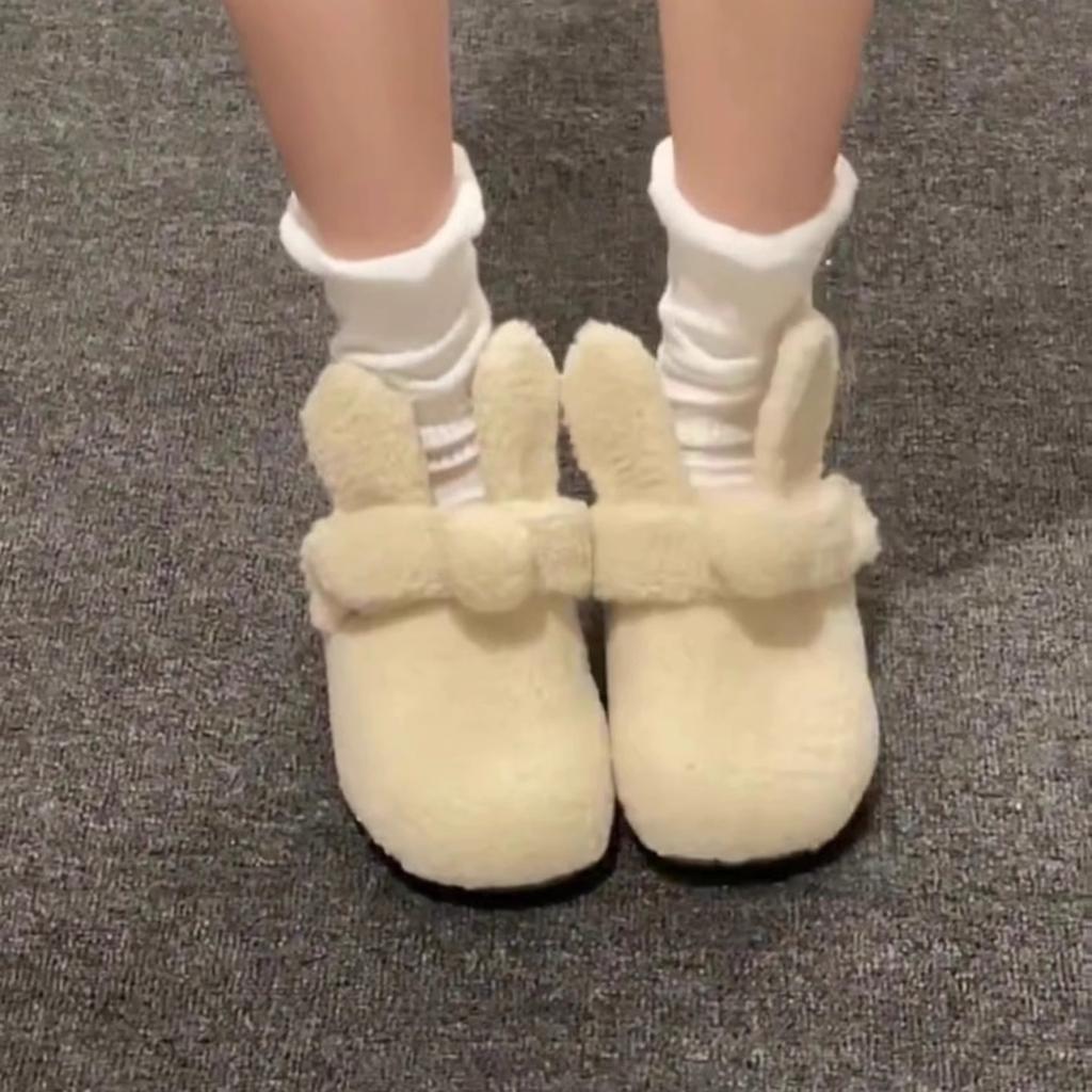 2025 autumn and winter warm bag head half slippers women wear cute girl style small thick bottom two wear fluffy slippers