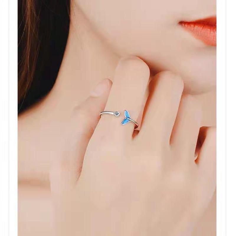 Buyee 925 Sterling Silver Sweet Ring Finger Blue Mermaid Simple Ring for Woman Girl Excellent Fashion Party Jewelry Circle