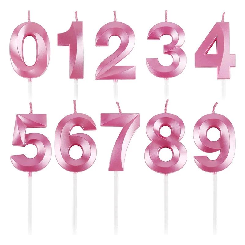 Pink Blue Digital Candle 0-9 Number Birthday Candles Cake Dessert Insert Decoration Baby Shower Anniversary Day Cake Decor