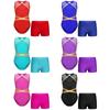 Kids Girls Glittery Rhinestones Dance Outfit Gymnastics Leotards Sleeveless Bodysuit with Shorts for Figure Skating Dance Wear