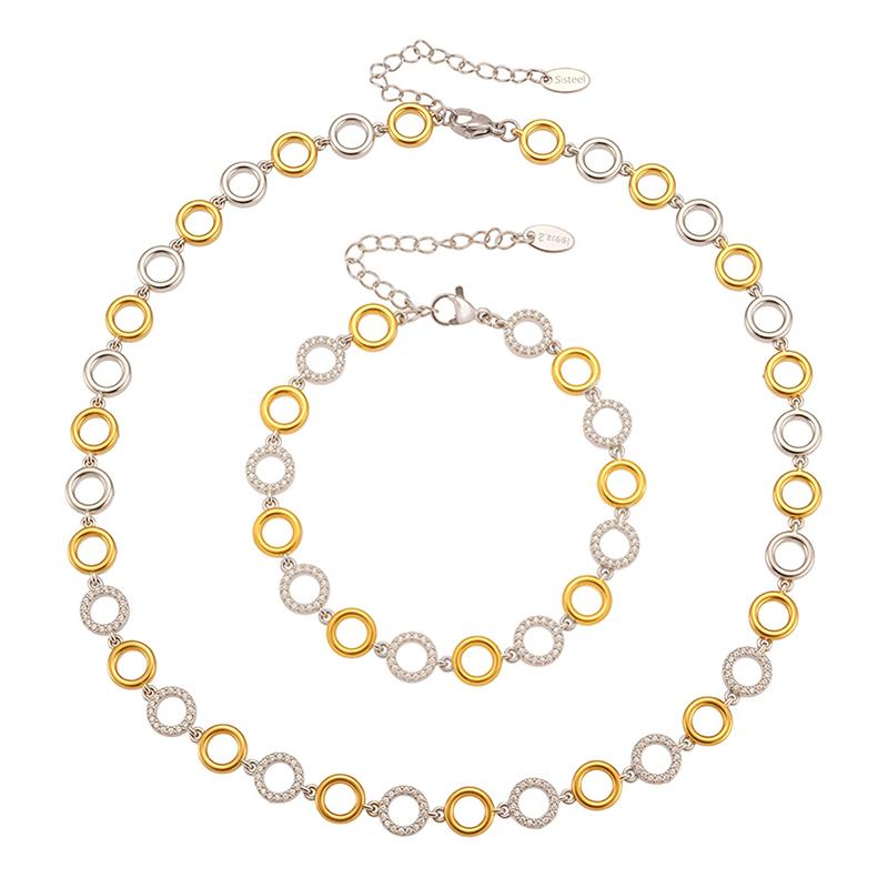 3 Models Zircon Circle Link Chain Necklace Bracelet In Stainless Steel 18k Gold Filled Necklaces Matching Bracelets For Women